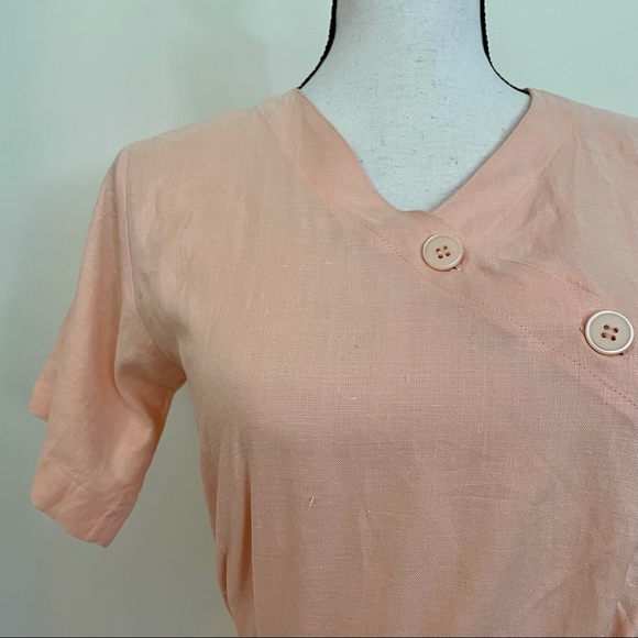 Vintage 80s Linen Button Wrap Dress - Picture 4 of 7